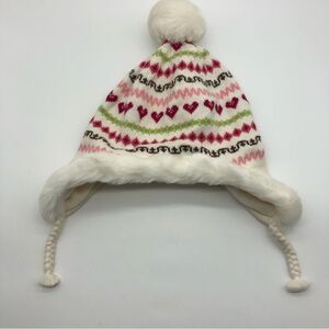 Janie & Jack Braid Knit Beanie‎ Baby Girl 6-12 Mos Fleece Lined Heart Multicolor